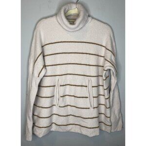 Garnet Hill Large Striped Wool Cashmere Sweater Kangaroo Pocket Turtleneck